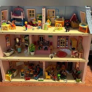 Playmobile doll house, car, and park set lot comes with all the people shown